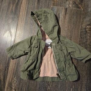 Old Navy Olive Green Hooded Kids Jacket with Pink Lining